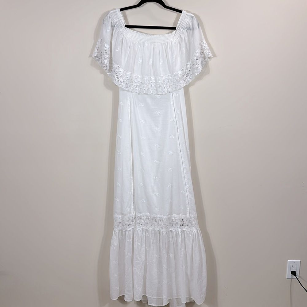 Joie White Boho Embroidered Square Neck Beach Wedding Mexico Lined Maxi Dress 6
